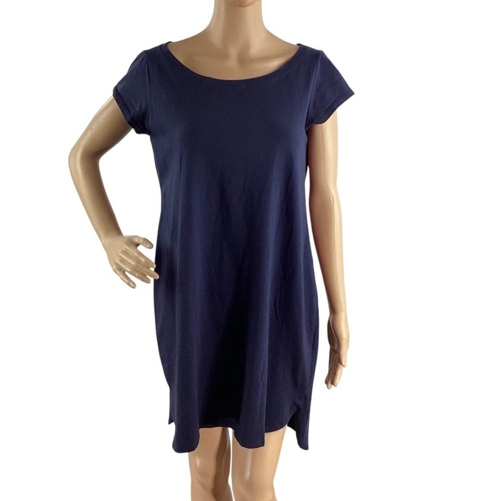 Eileen Fisher Navy Organic Cotton Stretch Jersey T-Shirt Dress Size S